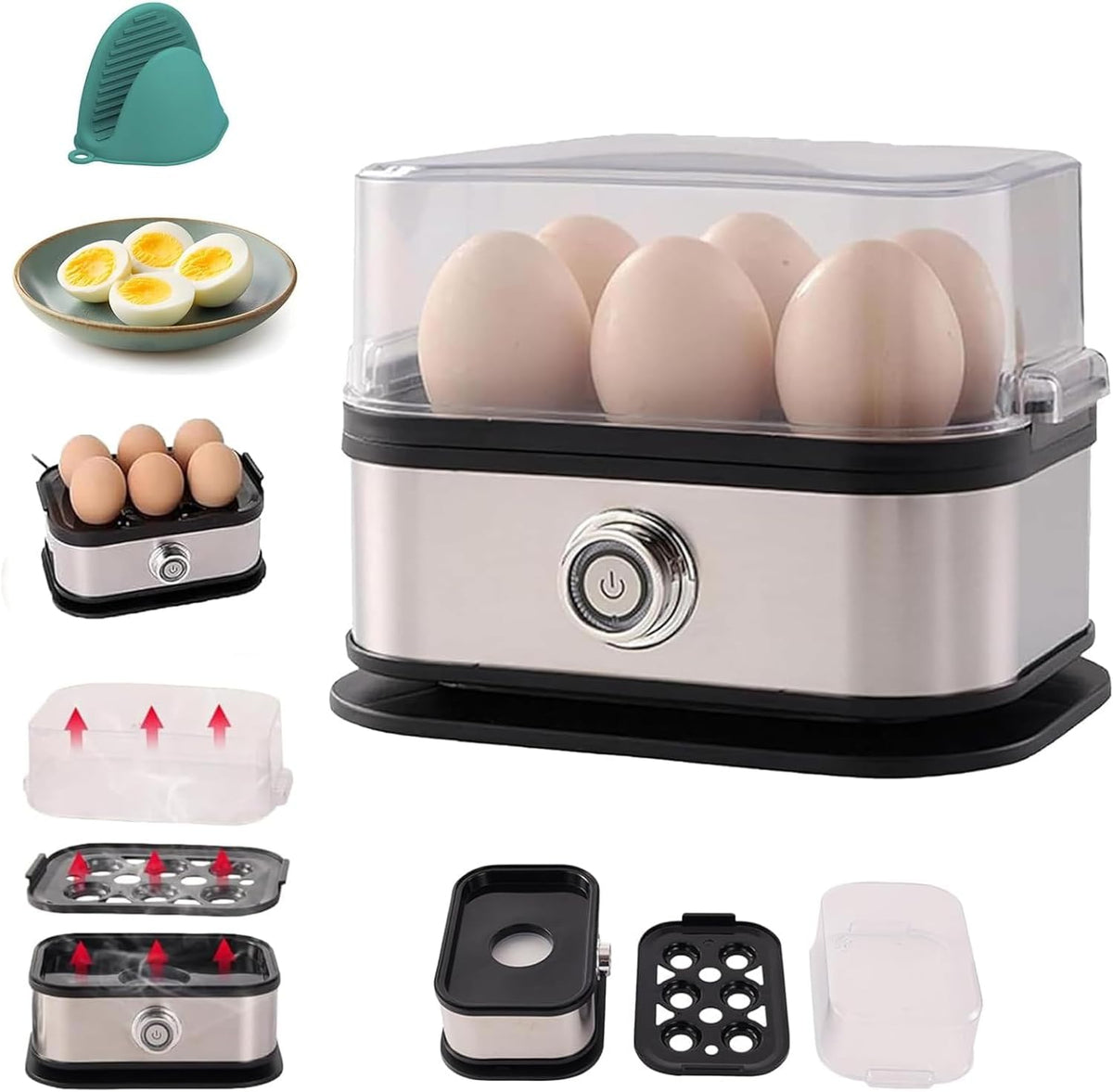 Sunny Side Master Egg Cooker, Smart Egg Cooker with Auto Shut, Multi-Function 6-in-1 Stainless Steel Electric Rapid Egg Cooker for Home Use (1)