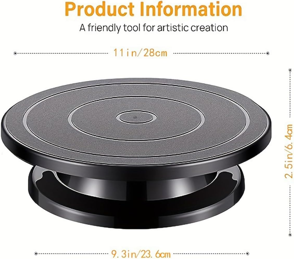 11 Inch Rotating Cake Turntable, Cake Stand Smoothly Revolving Cake Spinner Stand Cake Decorating Kit Display Stand Baking Tools Accessories Supplies for Cookies Cupcake (Black)