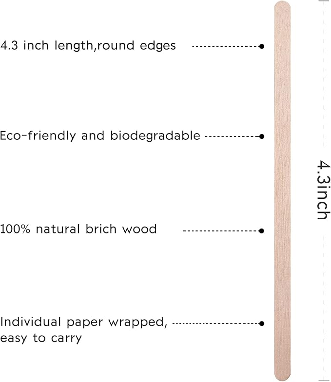 BLUE TOP Individually Paper Wrapped Wooden Coffee Stirrers 4.3 Inch Pack 500, Disposable Wood Sticks for Coffee/Tea/Hot Beverage/Hot Chocolate/Cold Drinks, Wood Blenders for Butter Sugar,Craft Stick