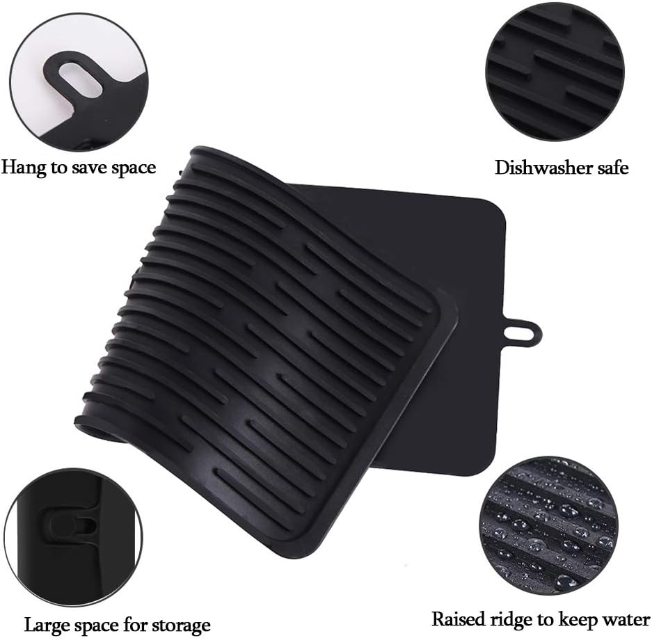 Dish Drying Mat, Silicone Drying Mat Good Large Drying Mats for Kitchen, Heat Resistant Mat Solid Rectangular (Black)