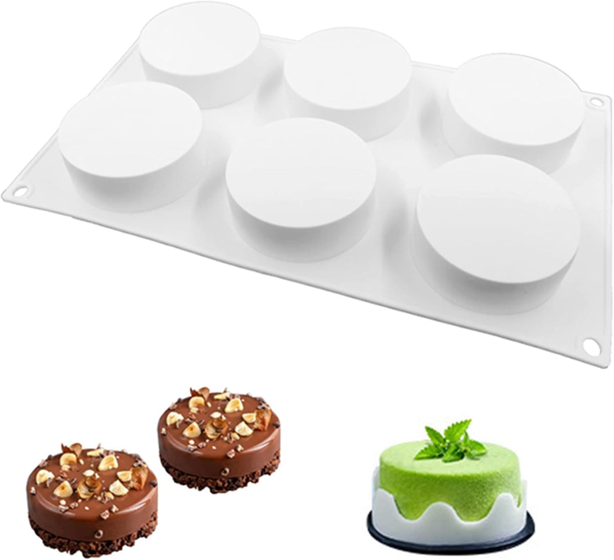 OCPO KITCHEN Cylinder Silicone Molds for Baking Mousse Cake, 3D Silicone Baking Mold for Candy Pastry Chocolate Truffle Cupcake Jelly Cookie Pudding Cake Decoration Mold, Flat Cylinder (6-Cavity)
