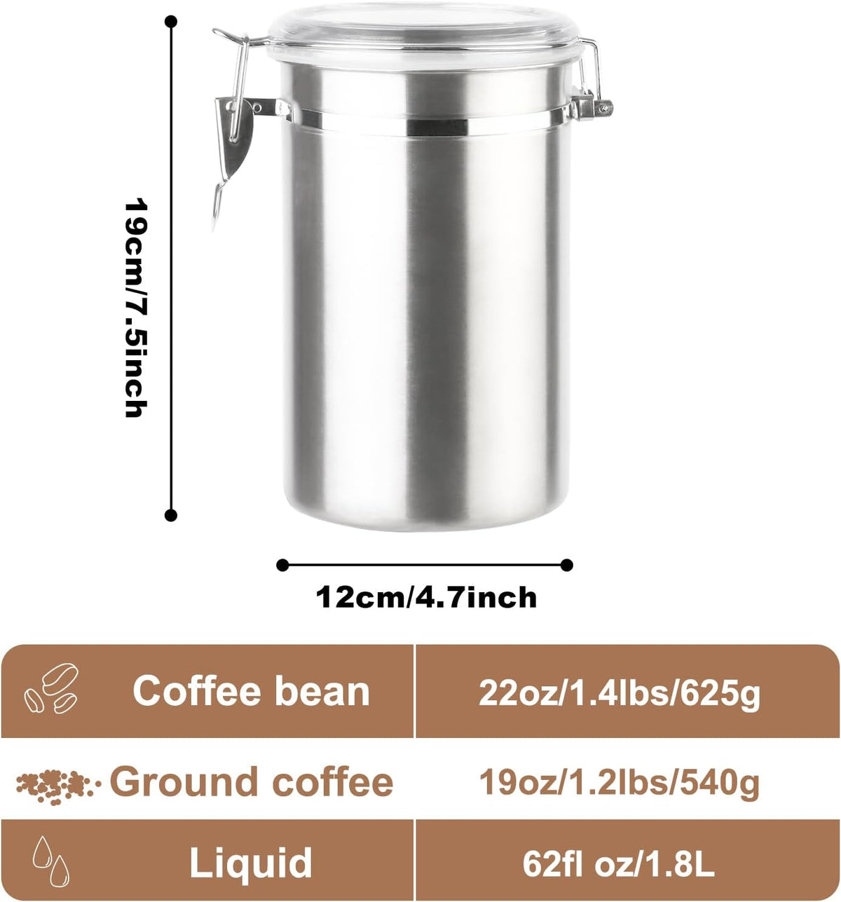 Stainless Steel Food Container with Clear Lids Airtight Container Stackable Small Canisters Kitchen Pantry Storage for Cereal, Snacks, Candy, Herbs, Spices, Sugar, Tea (1.8L Silver-2)