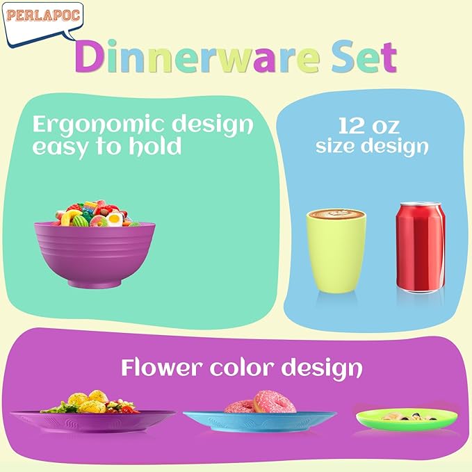 Kitchen Wheat Straw Dinnerware Set | Service for 8 | Unbreakable Dinnerware Set Plates and Bowls Sets Dinner Plates Dessert Plate Drinking Glasses Cereal Bowls Kitchen Dishes Sets - Memphis