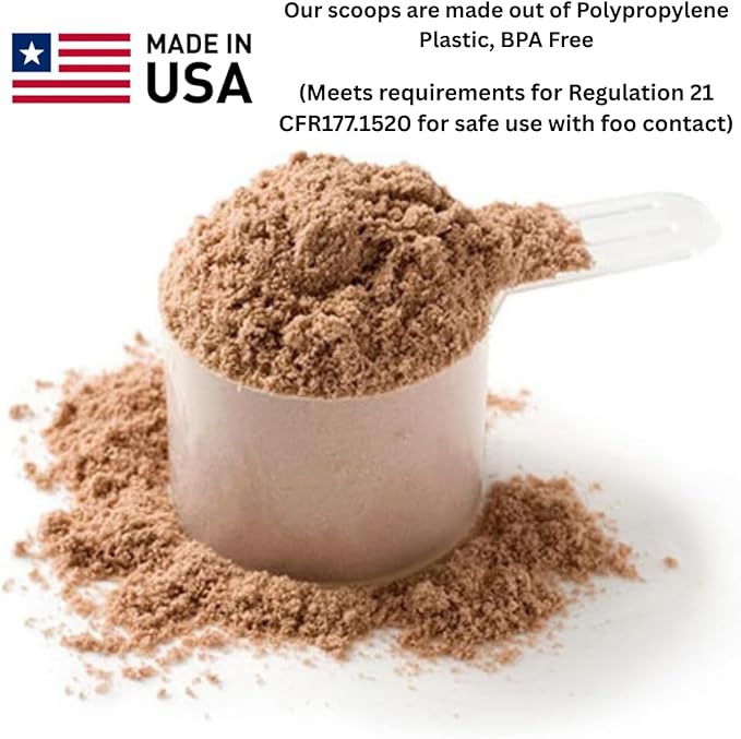 Plastic Measuring Scoop, (70 cc | 2.37 fl oz. | 70 mL) Long Handle Spoons for Powders, Granules, Coffee, Pet Food, Baking, Protein and Other Dry Goods, BPA Free (Set of 10)