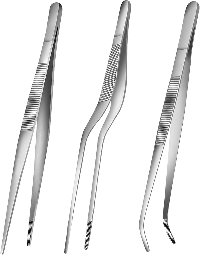 10-Inch Kitchen Tweezers Tongs Stainless Steel Kitchen Tweezers for Cooking Chef Tweezer Professional Skinny Tongs for Pasta Food Plating BBQ