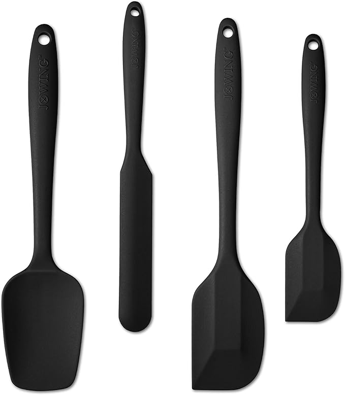 4 Piece Silicone Spatula Set, Flexible Heat Resistant Non-scratch Baking Cooking Rubber Spatulas with Stainless Steel Core, Black
