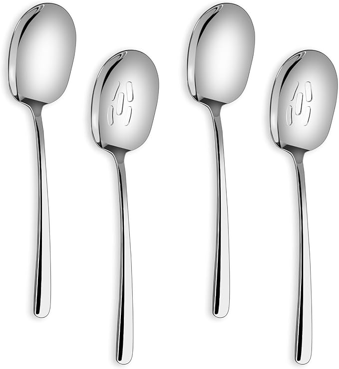SOLEADER X-Large Serving Spoons Set, 12 Inch Slotted Spoon and Serving Spoon, Premium Spoons Silverware, Cooking Spoon,Pasta Spoon,Mixing Spoon,Buffet Spoons,Foodgrade 18/8 Stainless Steel, Pack of 4