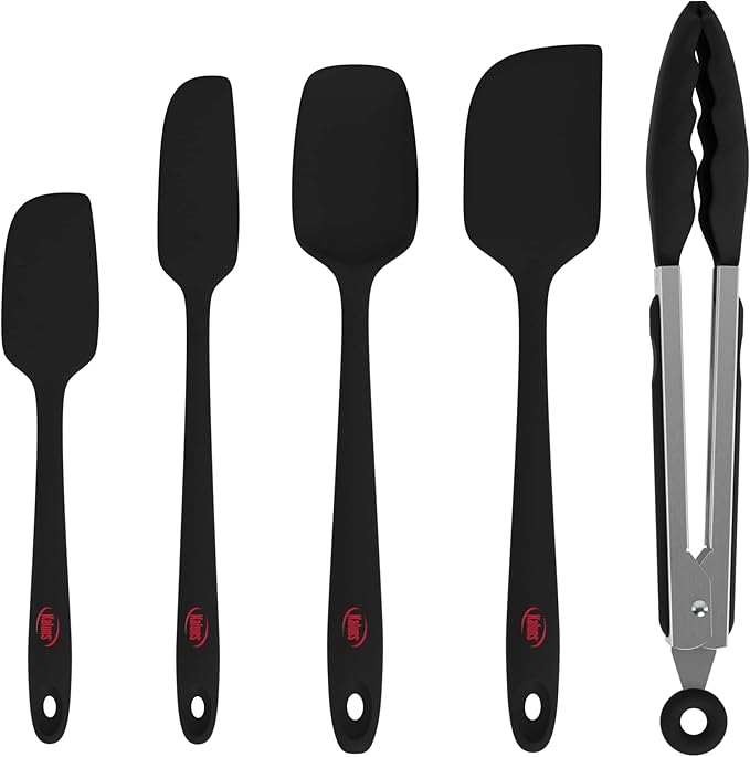 Kaluns Silicone Spatula Set, 4 Rubber Spatulas 600°F Heat Resistant, Nonstick Seamless Design with Stainless Steel Core, Dishwasher Safe, BPA free, Bonus Tongs Included