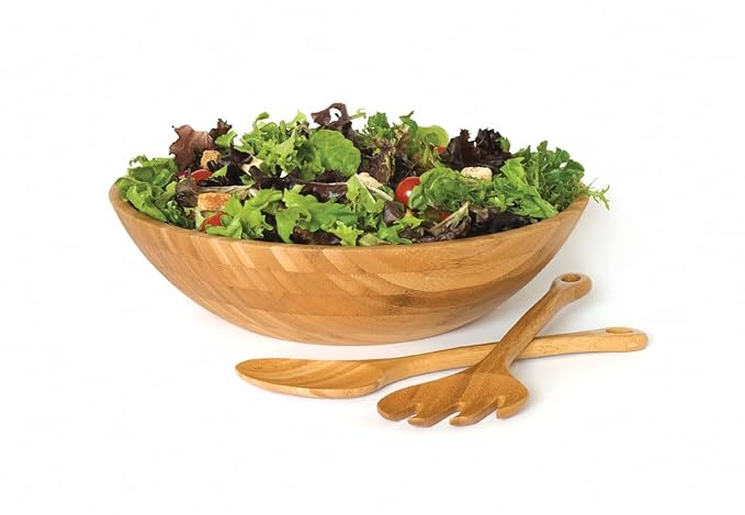 Lipper International Bamboo Wood Salad Bowls with Server Utensils, 7-Piece Set, Assorted Sizes