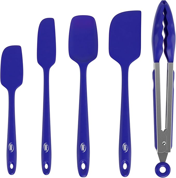Kaluns Silicone Spatula Set, 4 Rubber Spatulas 600°F Heat Resistant, Nonstick Seamless Design with Stainless Steel Core, Dishwasher Safe, BPA free, Bonus Tongs Included