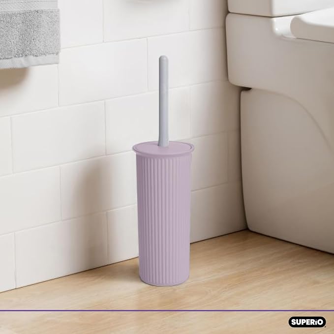 Superio Ribbed Collection - Decorative Plastic Toilet Bowl Brush and Holder Set, Lilac Purple (1 Pack) Cleaner Scrubber for Bathroom