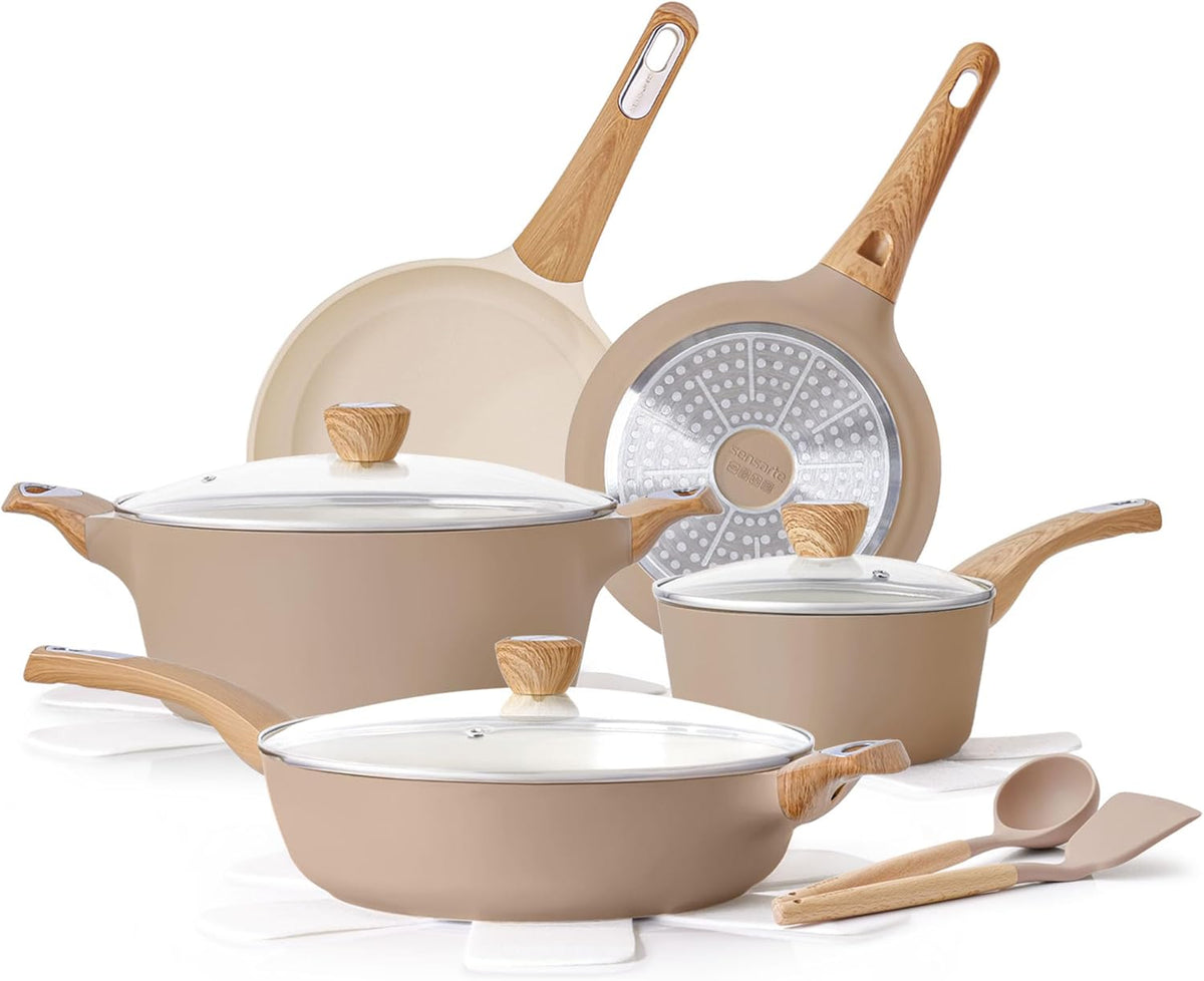 SENSARTE Ceramic Pots and Pans Set Nonstick, Kitchen Cookware Sets, 14-Piece Induction Cookware, Non-toxic Healthy Non Stick Cooking Set, with Frying Pans Set, PFAS PTFE PFOA PFOS Free