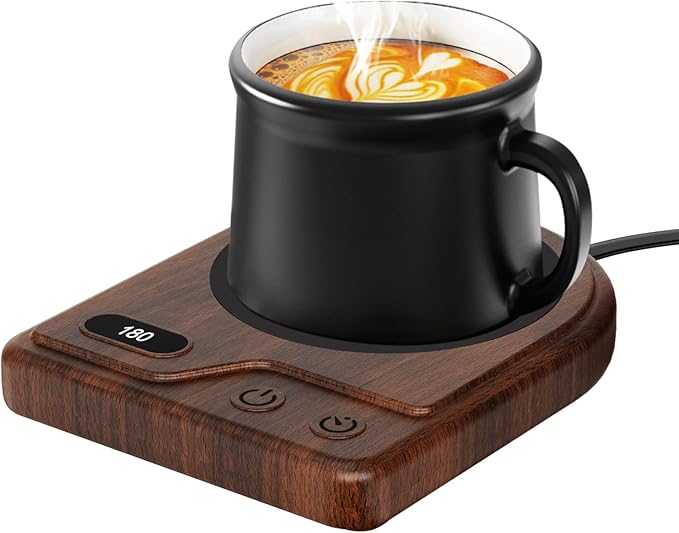 Mug Warmer, Coffee Mug Warmer with 3 Adjustable Temperature Settings, Coffee Warmer 2-12 Auto Shutoff, Digital Display Coffee Cup Warmer for Desk, Wood Grain Texture Mug Warmer for Desk Gift Choice