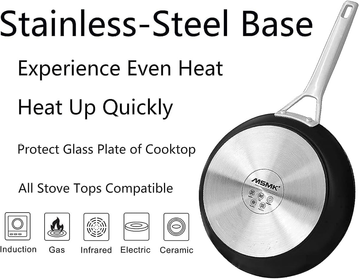 MsMk Nonstick Frying Pan, 12 InchTitanium and Diamond Non Stick Pan, Sturdy and Durable Skillet Nonstick, for Various Stove Type, Dishwasher Safe For Home Use