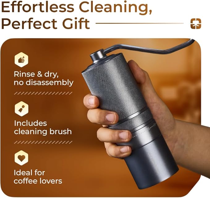 M1 Manual Coffee Grinder – 7 Star Stainless Steel Conical Burr, 60 Clicks External Adjustment, 30g Capacity : Portable Burr Grinder for Espresso, French Press, Turkish, Cold Brew