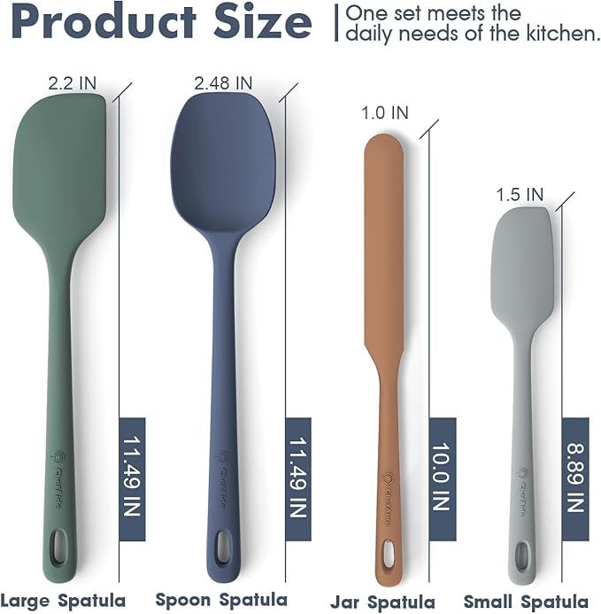 4 Pieces Silicone Spatula Set, Food Grade Rubber Spatula, Upgrade Strong Handle with Ergonomic Grip, Heat Resistant for Nonstick Cookware, Cooking