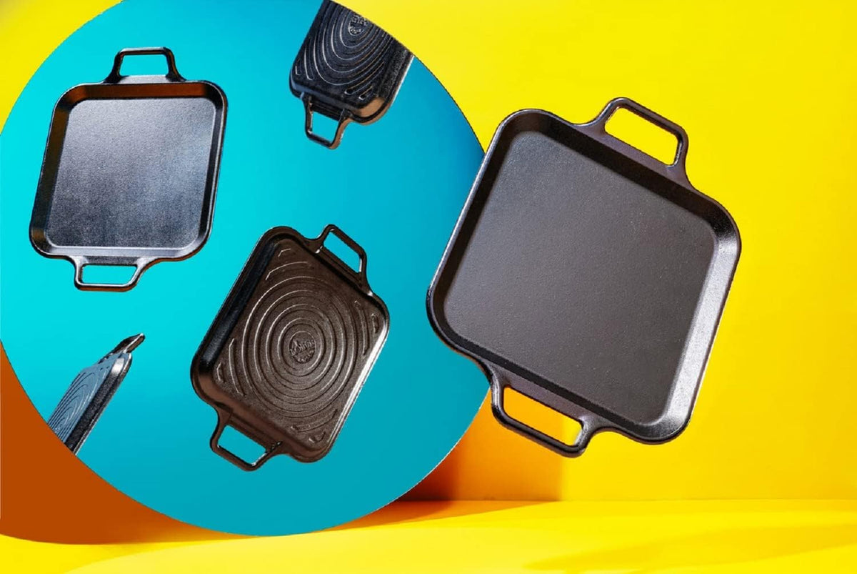 Lodge BOLD 12 Inch Seasoned Cast Iron Square Griddle with Loop Handles, Design-Forward Cookware