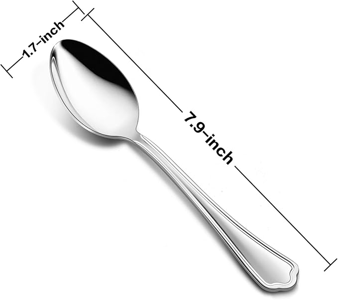 Dinner Spoons Set of 6, E-far 7.9 Inch Stainless Steel Soup Spoons Tablespoons for Home, Kitchen or Restaurant, Non-toxic & Mirror Polished, Scalloped Edge & Dishwasher Safe