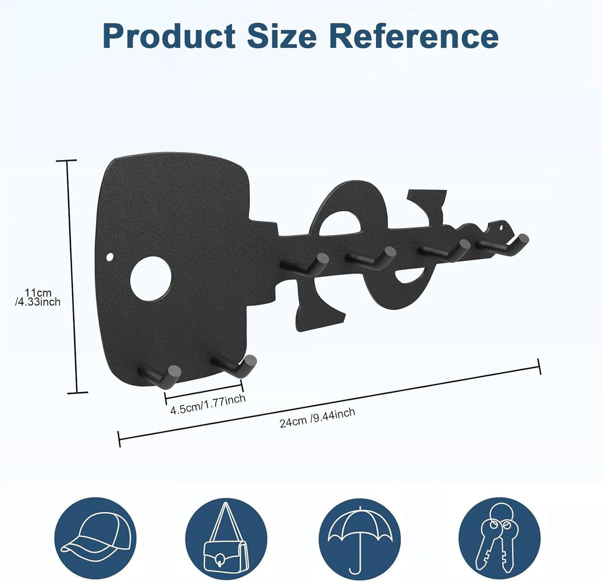 PMMASTO Key Holder Wall Mounted, Key Hooks for Wall, Stainless Steel Black Key Organizer with 6 Hooks, Decor Rack for Entryway, Hallway, Garage, Mudroom, Office