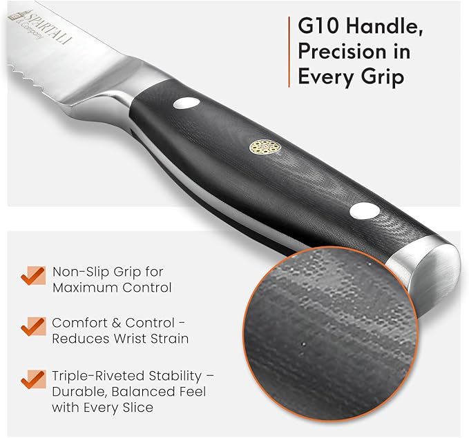 8-Inch Bread Knife – Serrated High Carbon German Stainless Steel Blade for Bread, Bagels & Pastries – Ergonomic Handle, Rust-Resistant, Ultra-Sharp Edge – Ideal for Home Bakers and Chefs.