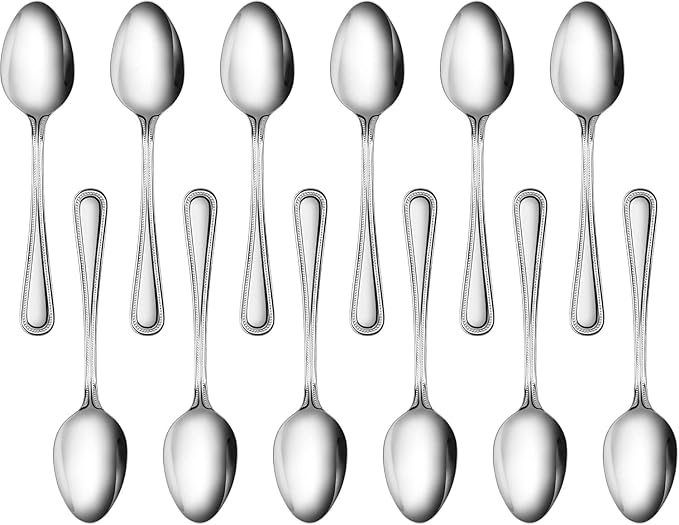 New Star Foodservice 1029420 Bead Pattern, 18/0 Stainless Steel, Dinner/Dessert Spoon, 7.6-Inch, Set of 12