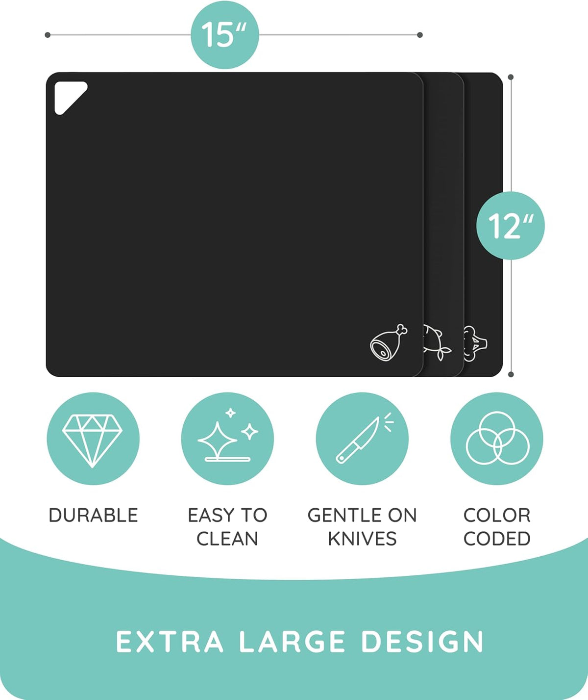 July Home Cutting Board Alternative for Kitchen - Extra Thick Flexible Plastic Cutting Board Set of 3, Non-Slip, BPA-Free, Easy to Clean, Colored Cutting Mats for Cooking, Durable Chopping Sheets