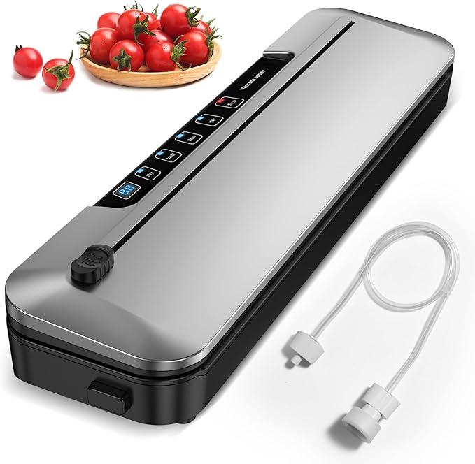Vacuum Sealer Machine 75Kpa Precision Suction Power 6-in-1 Food Sealer with Digital Timer, Dry & Moist Food Modes, Compact Design with 10 Vacuum Bags & Built-in Cutter(Sliver)
