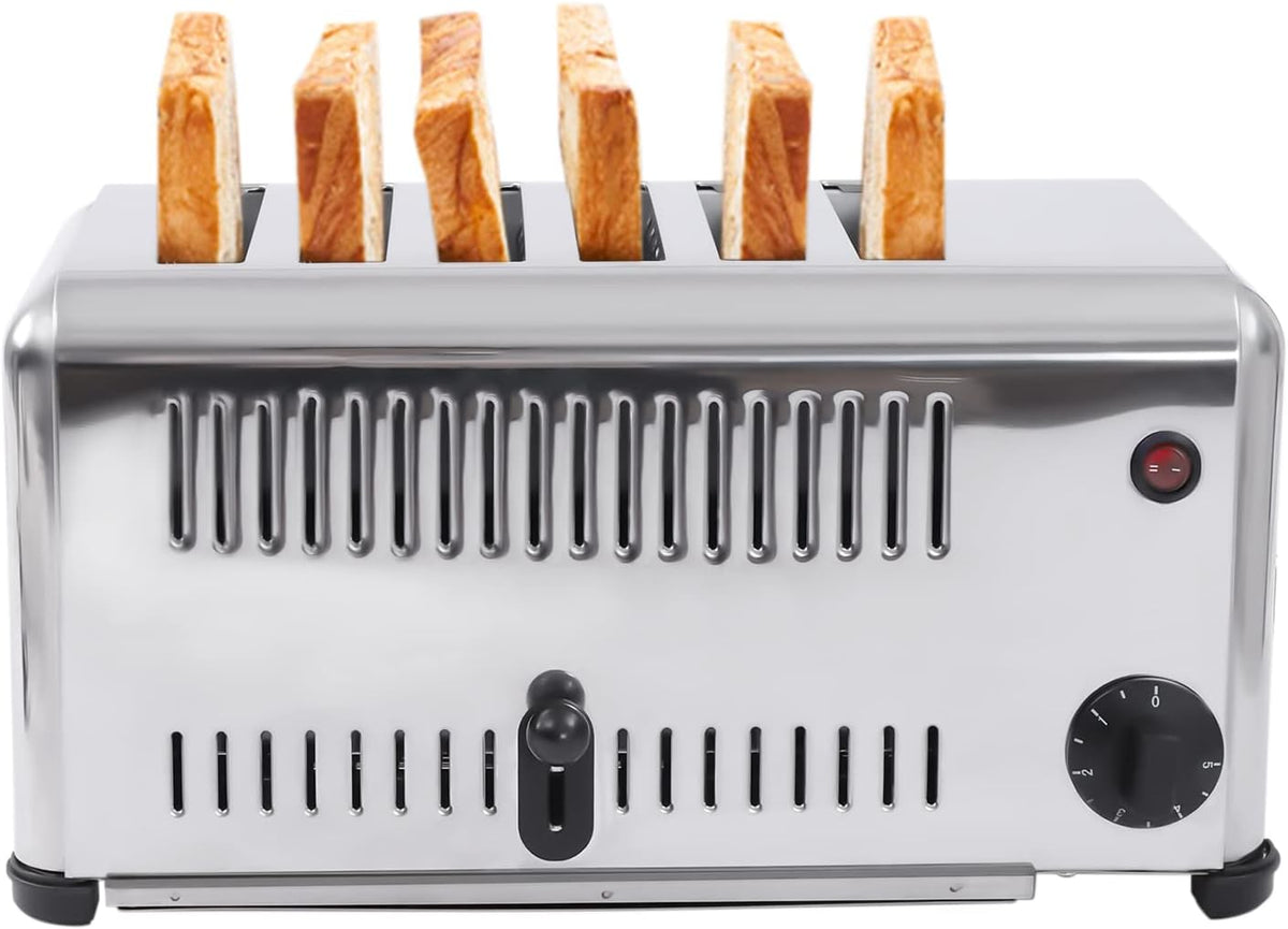 Commercial Toaster 6 Slices Stainless Steel Pop-Up Electric Toaster Machine Cool Touch Toaster Countertop Toaster 6 Slice 5 Minutes Timier Rapid Toaster w/Tray Restaurant