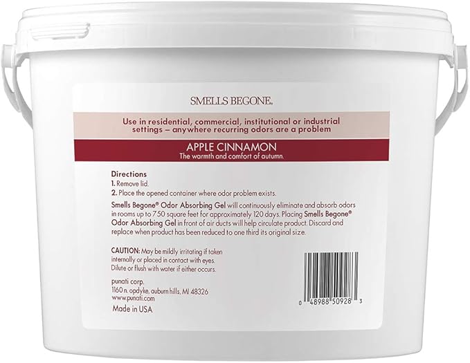 SMELLS BEGONE 1-Gallon Odor Absorber Gel - Air Freshener & Odor Eliminator for Homes, Garages & Commercial Buildings - Industrial Size - Apple Cinnamon Scent