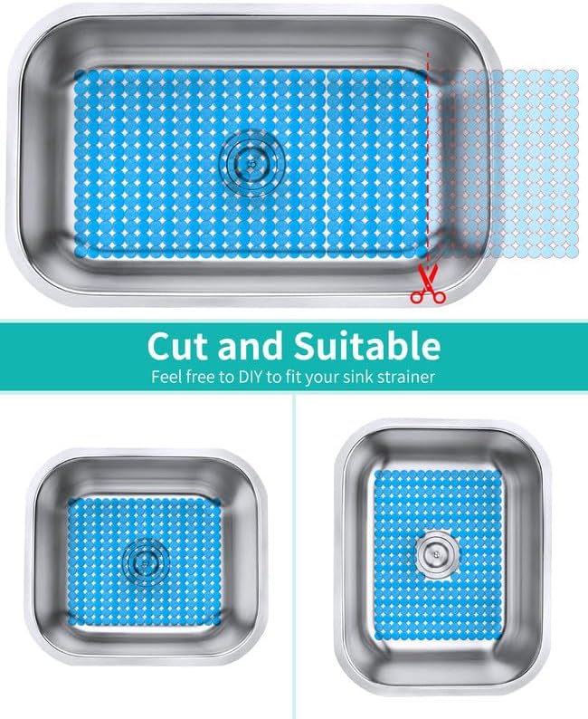 Bligli 2-Pack Kitchen Sink Mat: PVC Adjustable Sink Protector | Sink liner Pad | Dish Drying Mats, Easy to Clean & DIY Cut | 15.7 x 11.8 inch (Blue)