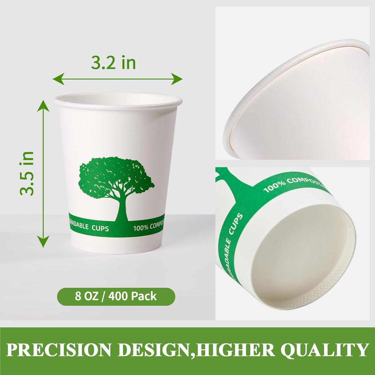Vplus 400 Pack Compostable Paper Cups, 8 oz Paper Coffee Cups, Biodegradable Disposable Paper Cups, Eco-friendly Hot Drinking Cups for Party, Picnic,and Events