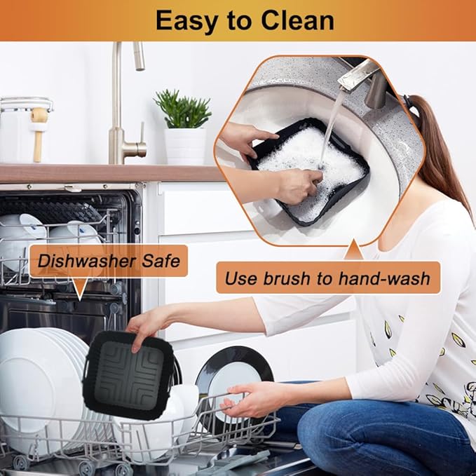 BYKITCHEN Air Fryer Silicone Liners for Ninja Air Fryer Pro 5 QT AF141, Ninja AG301, Cosori 5QT/6QT & Other 4.5-6.5 QT Airfryer, 8.5in Square Air Fry Liners, Airfryer Accessories(Set of 2)