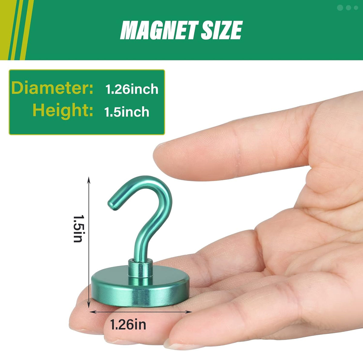Neosmuk Magnetic Hooks Heavy Duty,Strong Magnet with Hook for Fridge, Super Neodymium Extra Strength Industrial Hooks for Hanging, Magnetic Hanger for Toolbox, Cruise, Grill(Green,10 Pack)