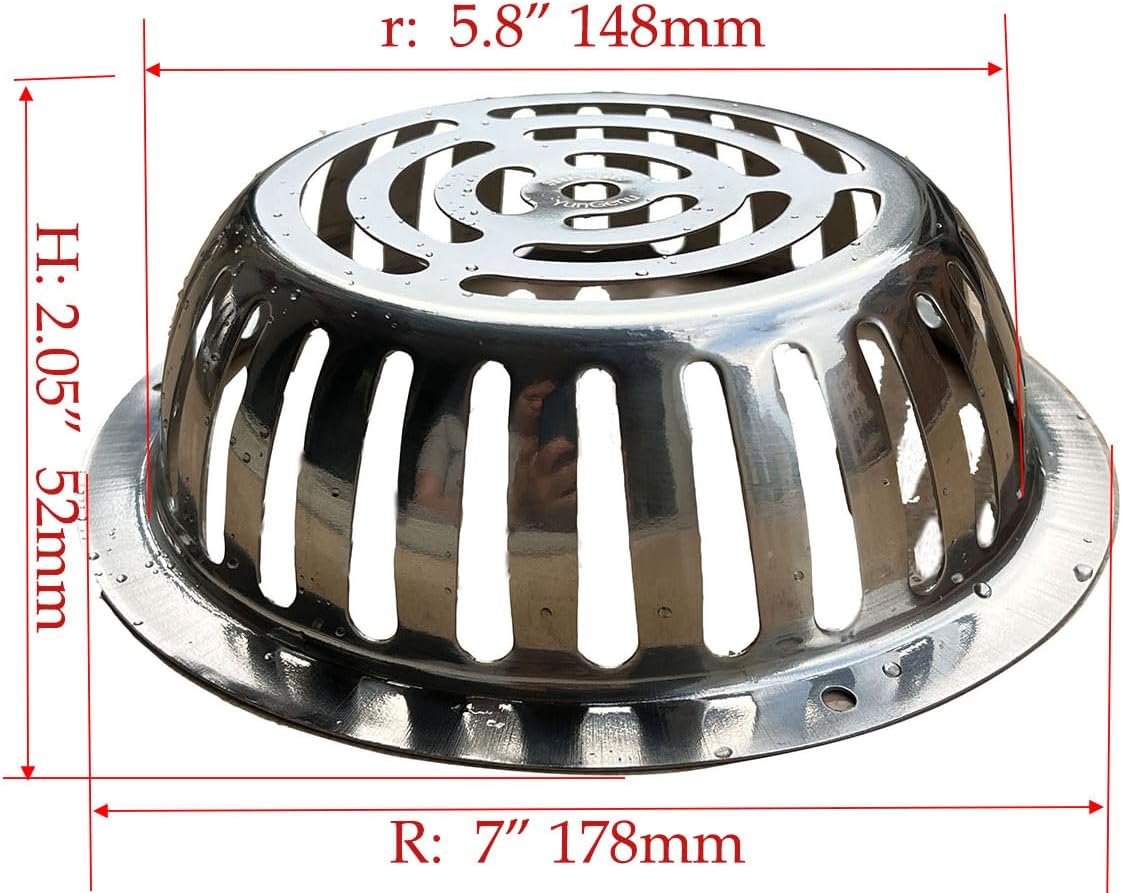 SUS304 Stainless Steel Roof Dome Drain Cover Strainer Anti-Clogging Atrium Grate 2pcs/pk (Φ: 7 inch)
