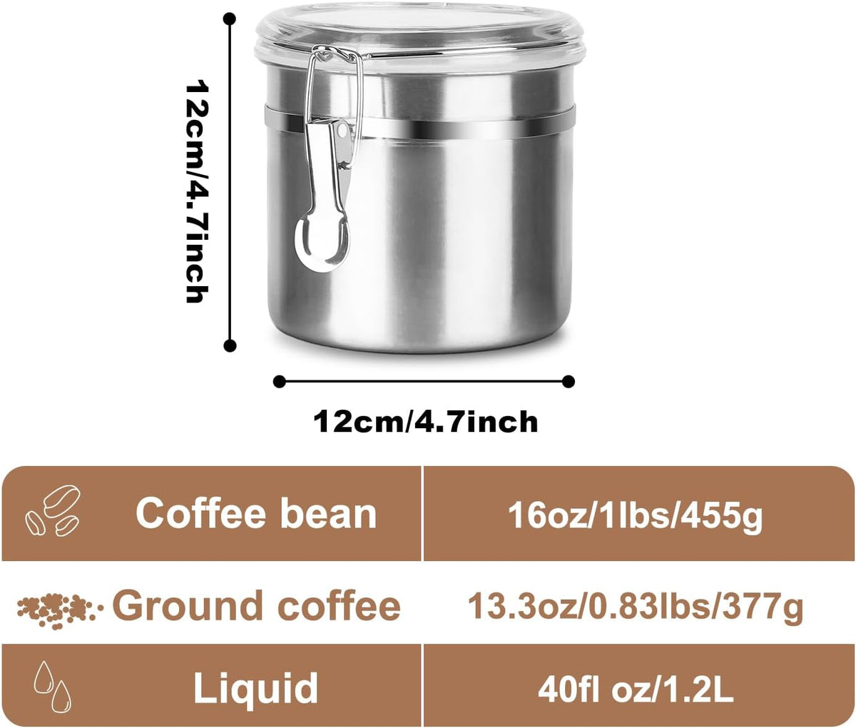 Stainless Steel Food Container with Clear Lids Airtight Storage Container Stackable Small Canisters Kitchen Pantry Storage for Cereal, Snacks, Candy, Herbs, Spices, Sugar, Tea (1.2L Silver)