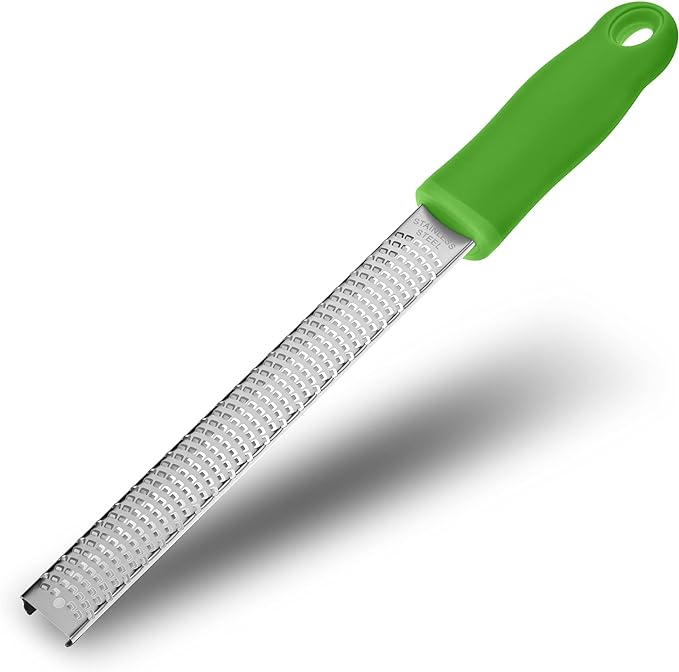 Lemon Zester, Stainless Steel Kitchen Cheese Grater, Plastic Cover Ergonomic Soft Green Handle