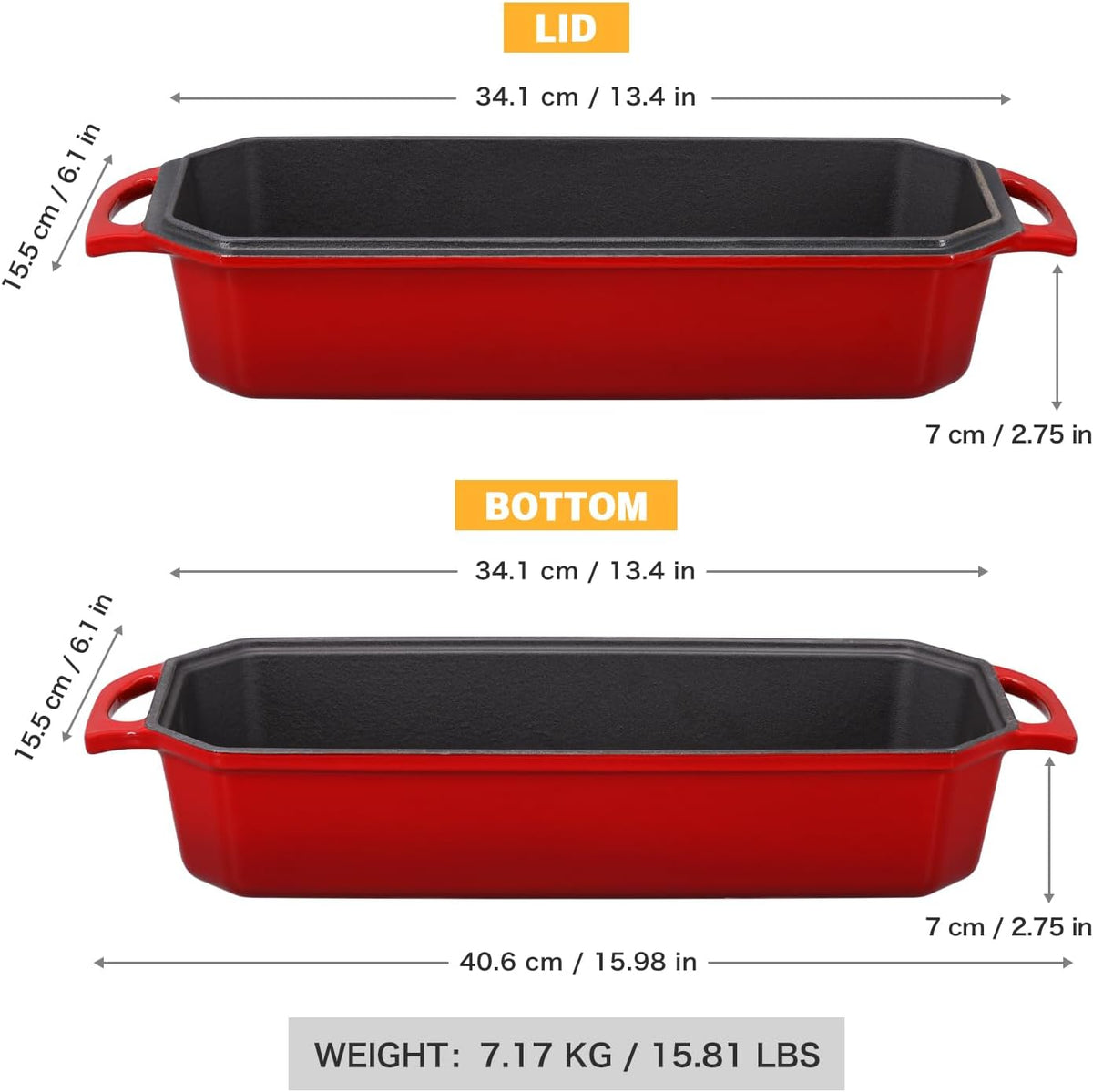 Bread Pan Cast Iron Loaf Pan with Lid Bread Loaf Pan 13x5 Inch Enameled Cast Iron Sourdough Bread Pan,Red