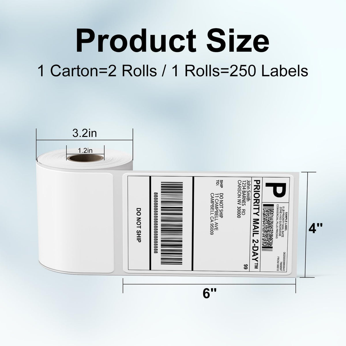 4x6 Direct Thermal Labels, 500 Labels/2 Rolls(250 Pcs per Roll), Mailing Postage Label for Shipping Packages, Strong Adhensive Shipping Label Compatible with POLONO, MUNBYN Thermal Printer