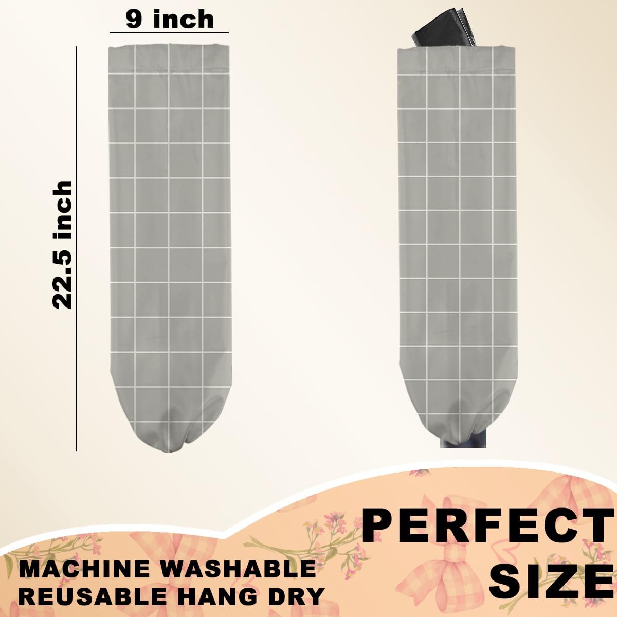 2Pcs Black White Buffalo Check Plaid Plastic Bag Holder, Wall Mount Grocery Bag Holder for Plastic Bags, Minimalist Grid Reusable Grocery Bags Storage Dispenser for Home Kitchen Farmhouse