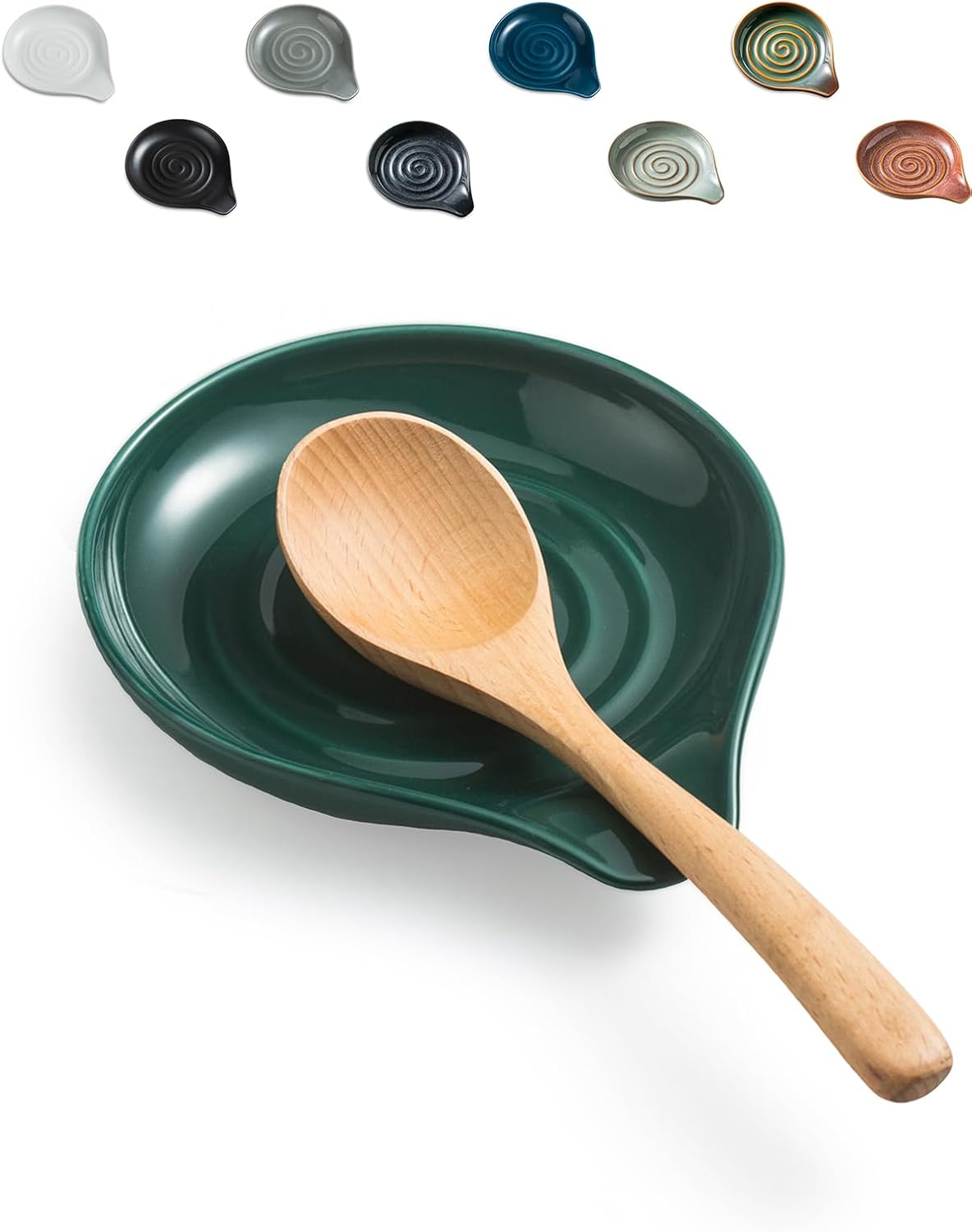 Spoon Rest for Stove Top Cooking Spoon Holder for Kitchen Countertop Large Holder for Spatula, Spoons or Tongs, Framhouse Decor, Green