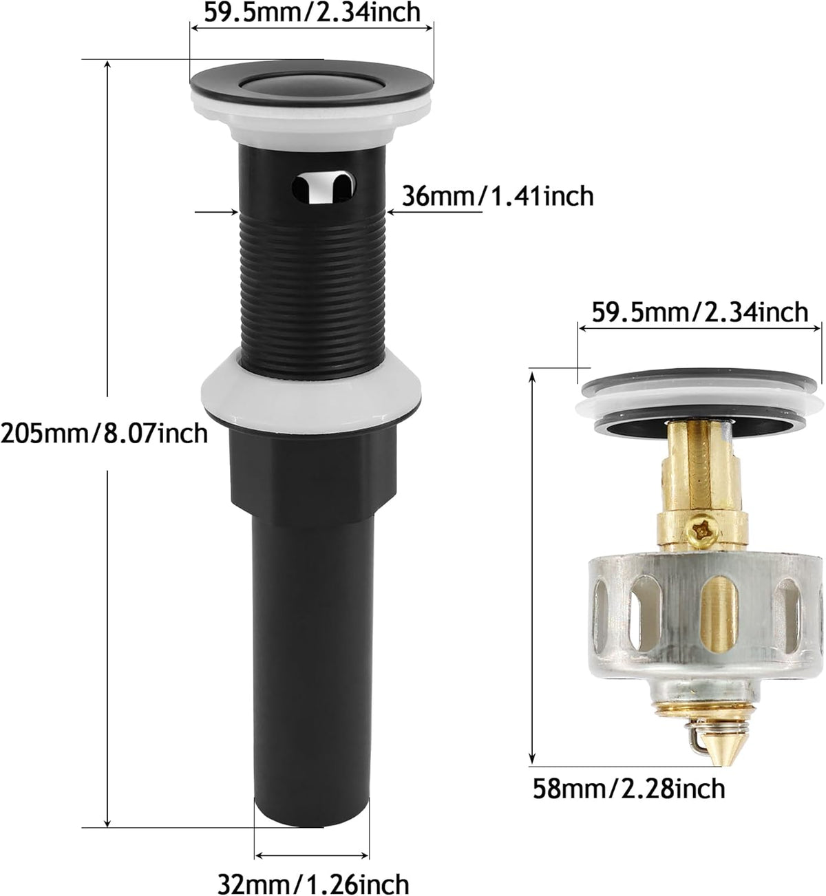 Bathroom Sink Drain,5 Pack Drain Stopper with Overflow,Small Cap Pop Up Drain Assembly with Detachable Strainer Basket,Built-in Anti-Clogging, Stainless Steel Nut Matte Black