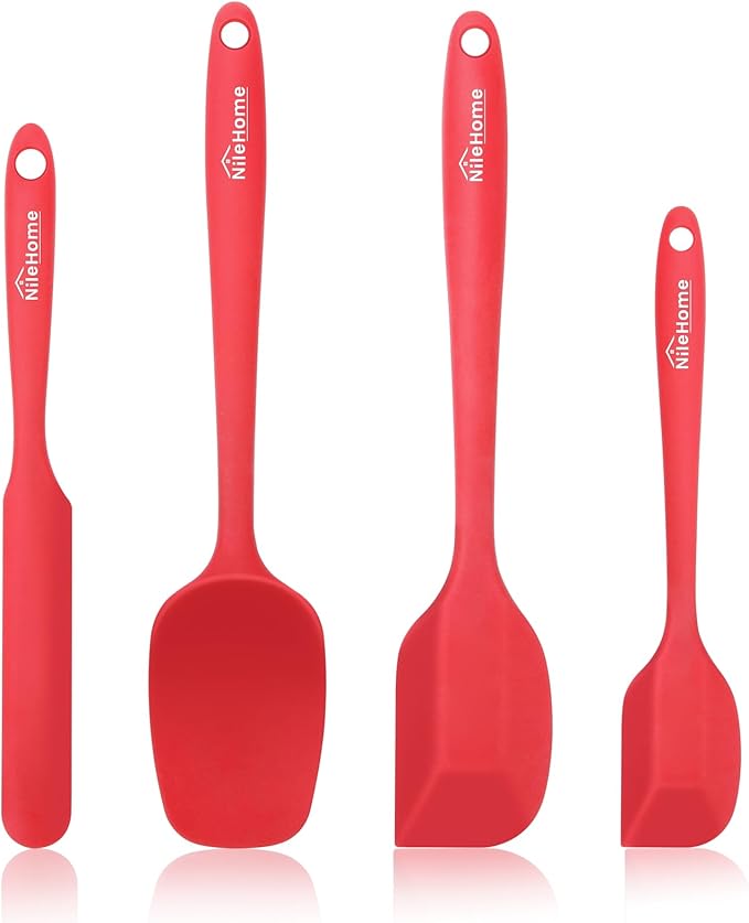 NileHome Silicone Spatula Set, Rubber Spatula High Heat-Resistant Premium BPA-Free One Piece Seamless Design Cooking Spatulas Utensils Set for Kitchen 4Pack(Red)