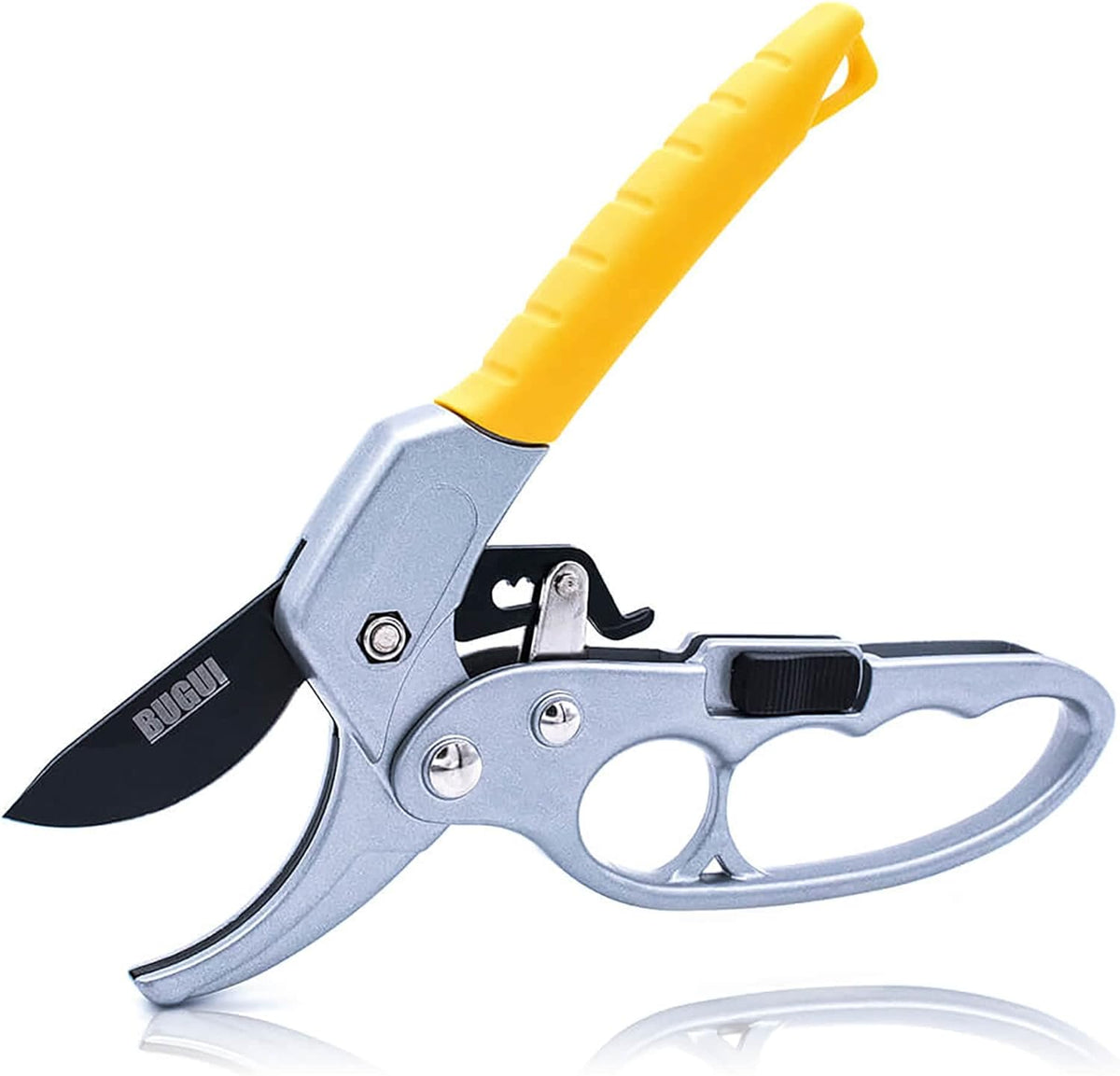 BUGUI 8" Ratchet Pruning Shears, 5 Times Cutting Power Than Normal Garden Scissors, Labor-Saving Design for Arthritis Weak Hands