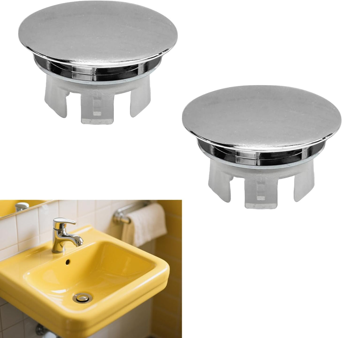2 Pack Sink Basin Overflow Trim Ring,Solid Brass Bathroom Sink Trim Overflow Cover,Bathroom Kitchen Sink Trim Overfollow Cover Insert in Hole Round Caps(Silver)