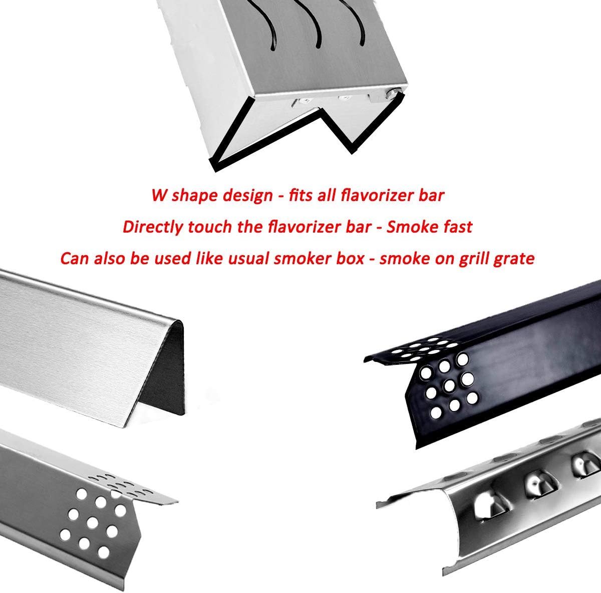 Skyflame Wood Chip Smoker Box, Stainless Steel Double V-shape BBQ Smoke Box with Hinged Lid for Charcoal & Propane Gas Grill, 12.5"(L) x 3.3"(W) x 2.5"(H), U.S. Design Patent
