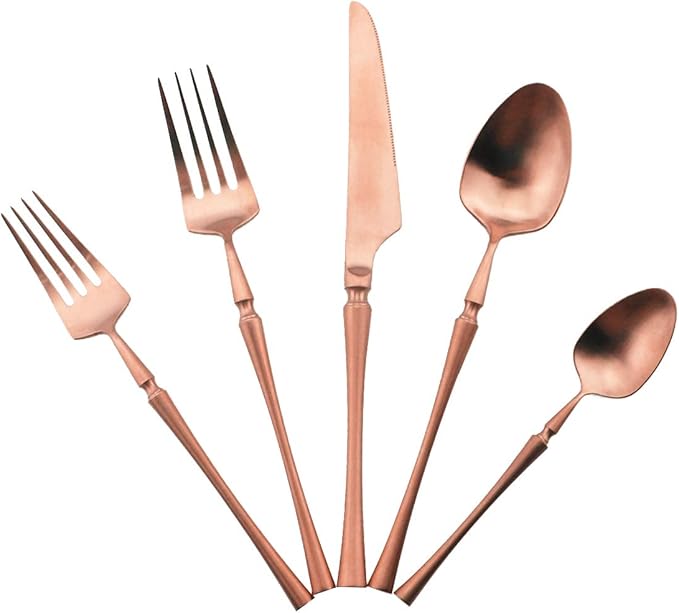 Gugrida Unique Flatware Set - 20 Piece Iridescent Silverware Sets | 18/10 Stainless Steel Reusable Cutlery Set | Luxury Rose Gold Utensils Service For 4 with Dessert Fork, Knife, Spoon, Dinner Fork