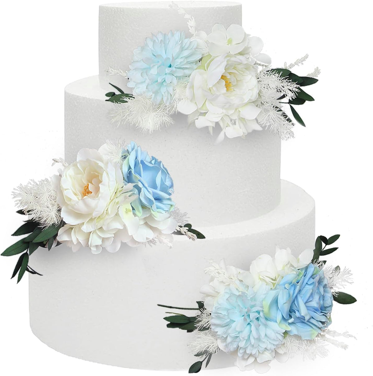 Rinlong 3Pcs Pre-made Baby Blue Cake Decorating Flowers Cake Toppers Cake Decorations Wedding Decor Birthday Bridal Shower Cake Topper