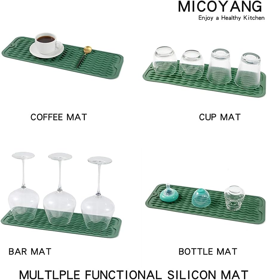 Silicone Dish Drying Mat for Multiple Usage,Easy clean,Eco-friendly,Heat-resistant Silicone Mat for Kitchen Counter,Sink,Bar,Bottle,or Cup Green M 17 inches x 6 inches