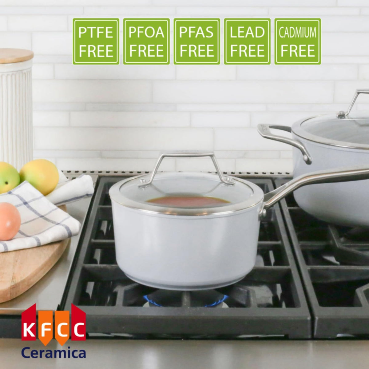 TECHEF - CeraTerra Collection, 2-quart Ceramic Nonstick Saucepan with Glass Lid (PTFE, PFAS, and PFOA Free), Made in Korea (2-quart)