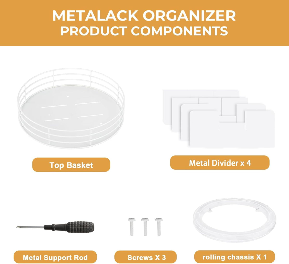 Snack Organizer - Versatile Snack Storage, Lazy Susan with Convenient Grab-and-Go Design, Metal Snack Holder for Home, Office, Breakroom, 11.85" L x 11.85" W x 4.17" H (White)